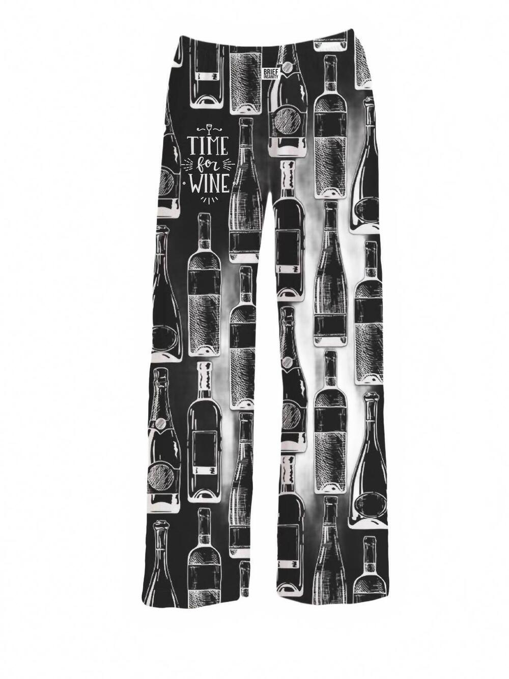 NEW BRIEF INSANITY time for wine pajama lounge pants in black